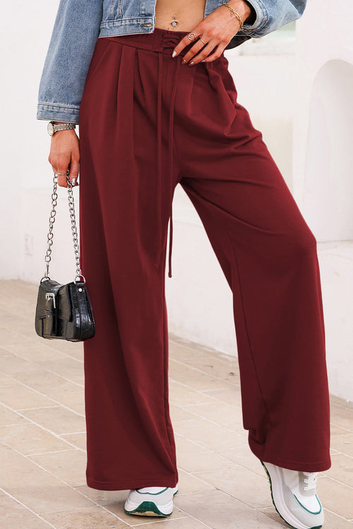 Solid High-Waist Pleated Sweatpants - Burgundy - front view Women's statement lounge pants Freedom Fulfillment